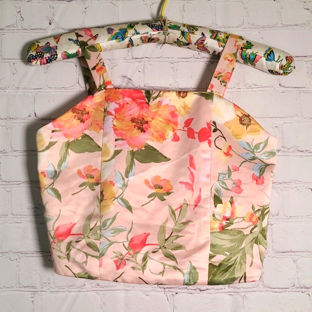 Speechless Kids Satin Tropical Floral Print Crop Tank Blush Pink Kids Size 12